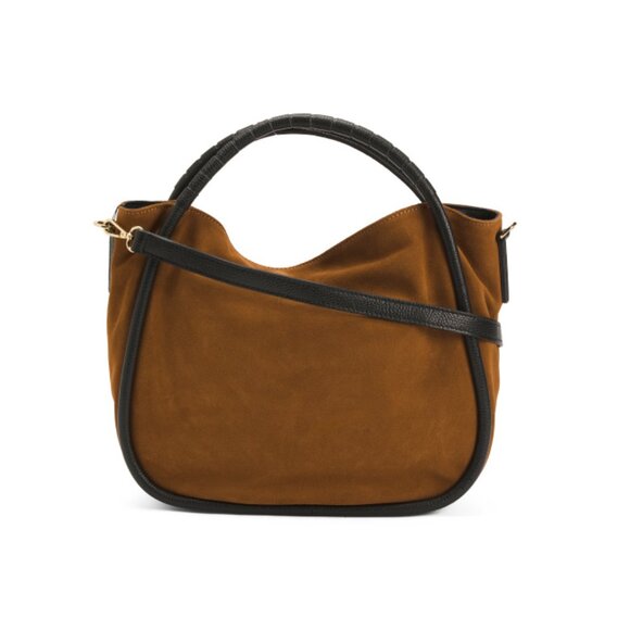 CHEVAL Cuoio Made In Italy Suede Satchel With Tube Handles